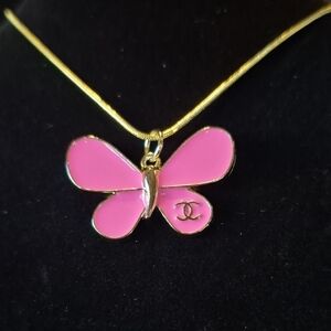 Elegant Upcycled Gold and Pink Butterfly Necklace #23